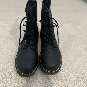 Black Lace-Up Boots with Yellow Stitching
